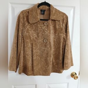 R.Q.T. WOMAN Light Brown Leaf Floral Textured Jacket XL Casual Career Office